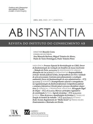 cover image of Revista do Instituto do conhecimento AB Instantia--Abril 2013, Ano I, n.º 1, Semestral